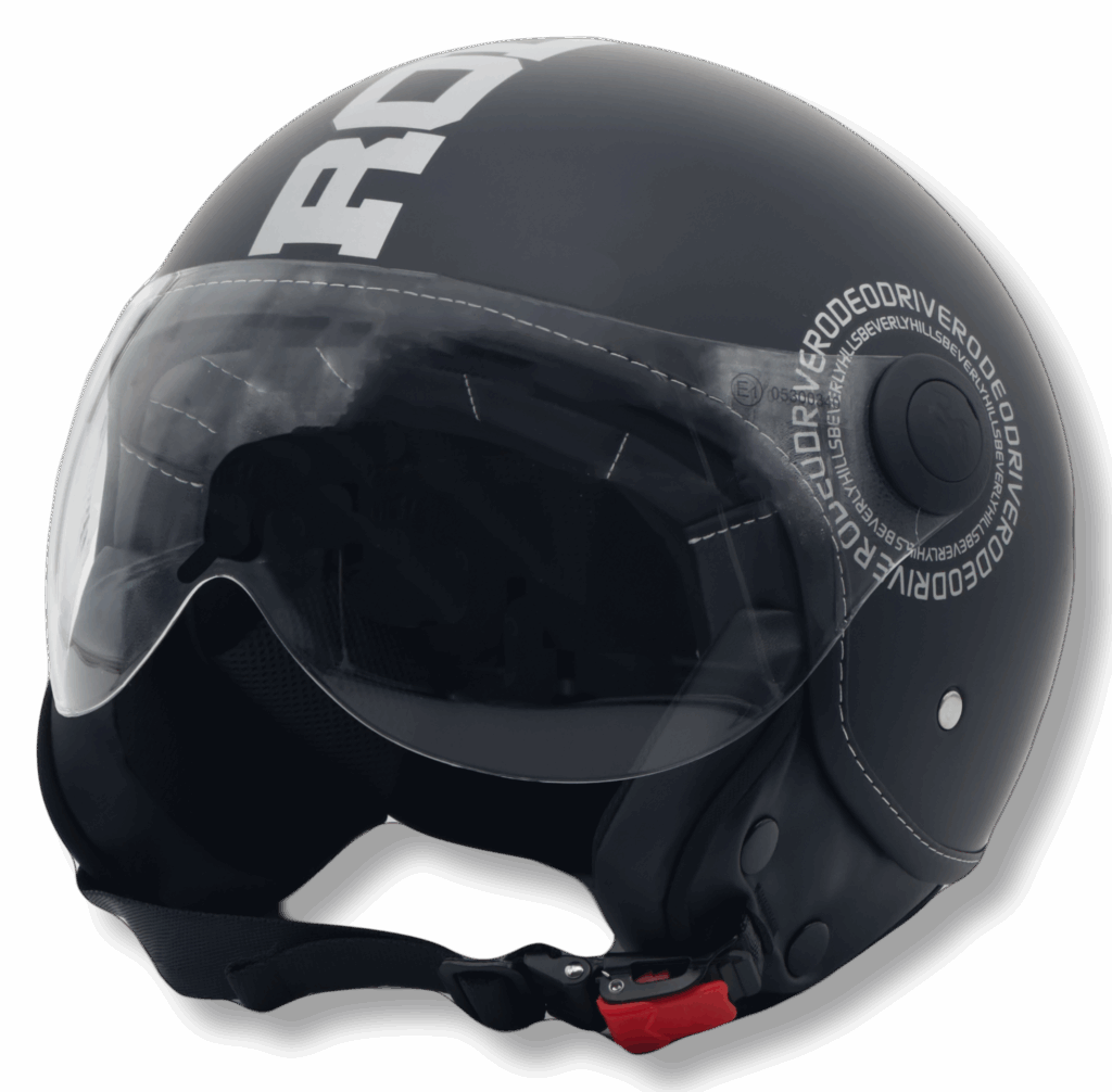RODEO DRIVE Casco Scooter Demi-Jet RD105NLUX - Policarbonato, Visiera Antigraffio, Inserti Pelle