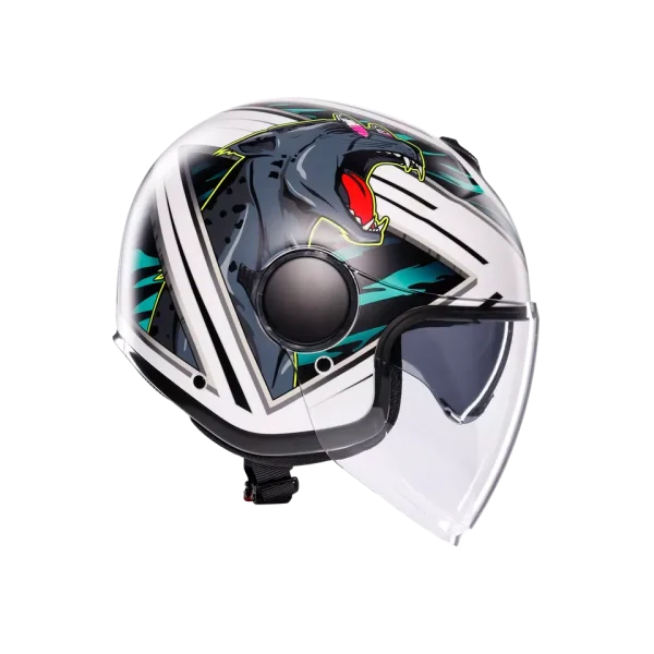 ETERES GHEPARD MATT WHITE/BLACK/GREEN - CASCO MOTO JET E2206 - immagine 4