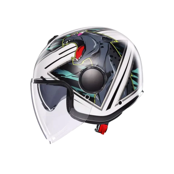 ETERES GHEPARD MATT WHITE/BLACK/GREEN - CASCO MOTO JET E2206 - immagine 5